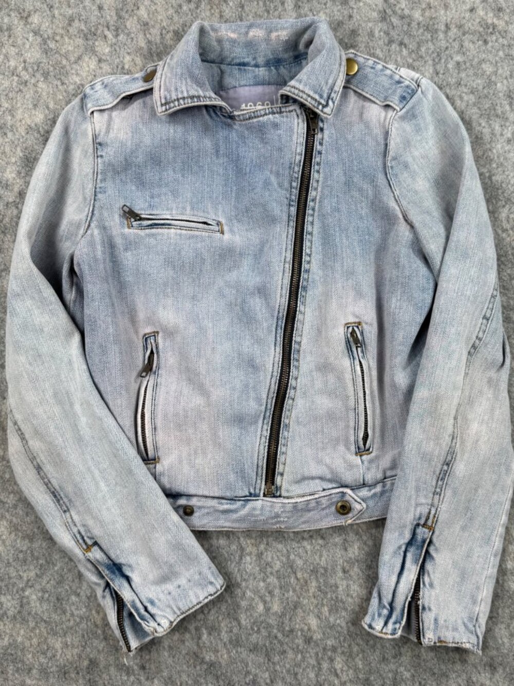 Gap 1969 Jean Jacket Denim Moto Light Wash Sz XS Zippers